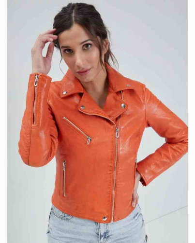 Lederjacke Rose Garden Olympe orange