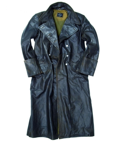 Offiziers-Ledermantel Retro-Look Vintage-Schwarz