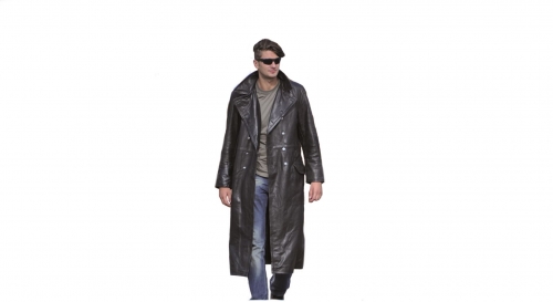 Offiziers-Ledermantel Retro-Look Vintage-Schwarz