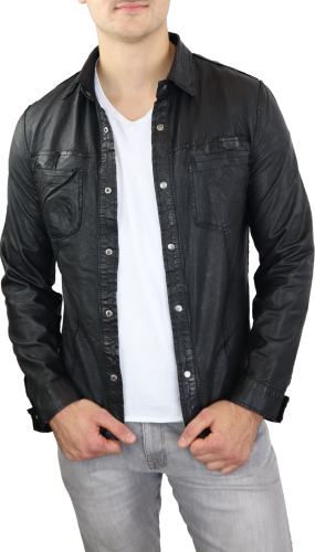 Lederhemd Ricano Reverse Shirt schwarz